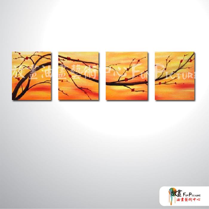 4拼花卉D15 純手繪 油畫 直幅*4 黃橙 暖色系 印象 掛畫 無框畫 民宿 餐廳 裝潢 室內設計