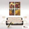 4拼花卉D18 純手繪 油畫 直幅*4 黃紅 暖色系 印象 造型 無框畫 民宿 餐廳 裝潢 室內設計