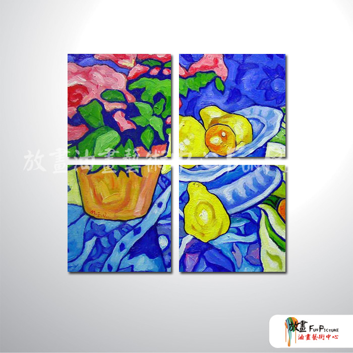 4拼花卉F06 純手繪 油畫 方形*4 藍綠 冷色系 印象 掛畫 無框畫 民宿 餐廳 裝潢 室內設計