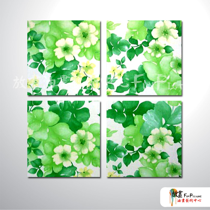4拼花卉F08 純手繪 油畫 方形*4 綠色 冷色系 印象 掛畫 無框畫 民宿 餐廳 裝潢 室內設計