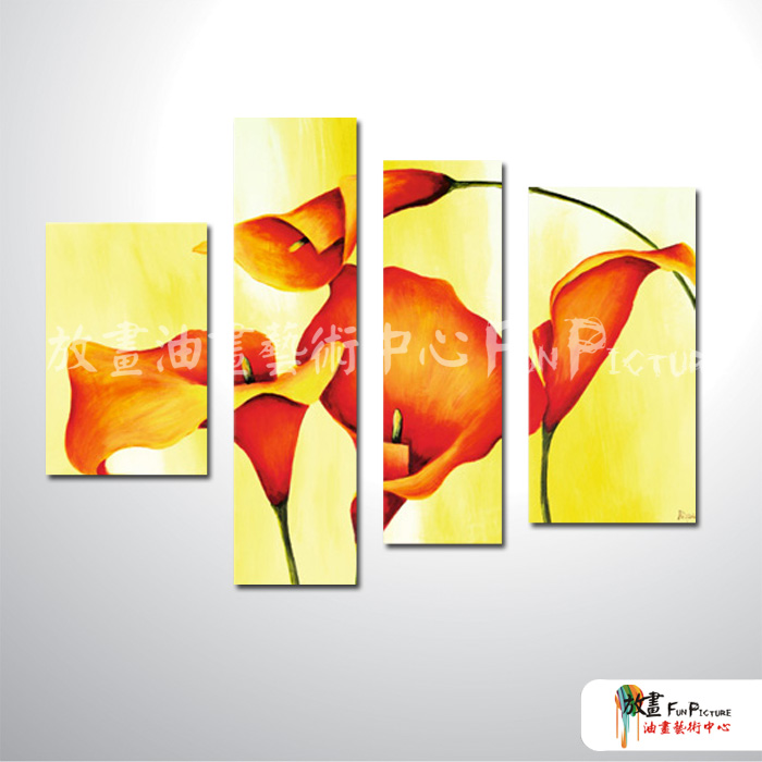 4拼花卉G17 純手繪 油畫 直幅*4 黃橙 暖色系 印象 造型 無框畫 民宿 餐廳 裝潢 室內設計