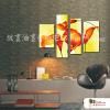 4拼花卉G17 純手繪 油畫 直幅*4 黃橙 暖色系 印象 造型 無框畫 民宿 餐廳 裝潢 室內設計