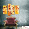 4拼花卉G21 純手繪 油畫 直幅*4 黃橙 暖色系 印象 造型 無框畫 民宿 餐廳 裝潢 室內設計