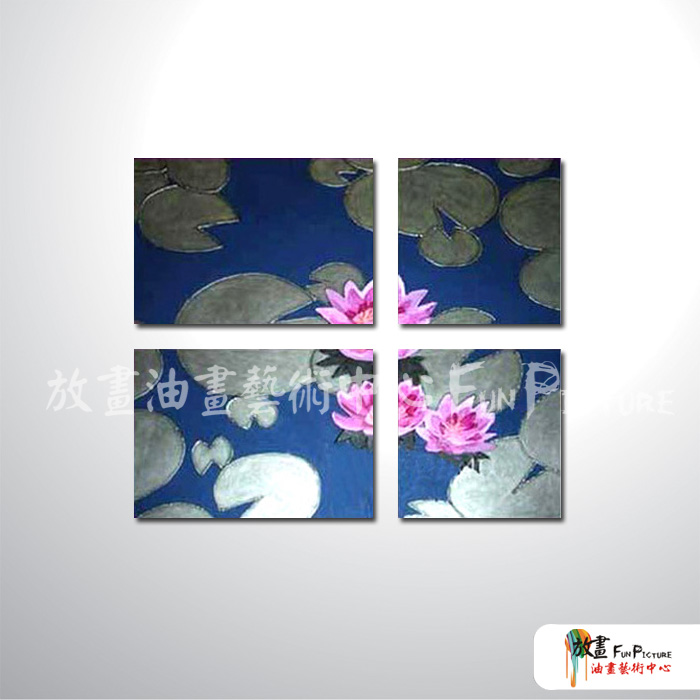 4拼花卉G24 純手繪 油畫 橫幅*2/方形*2 藍銀 中性色系 印象 造型 無框畫 裝潢 室內設計