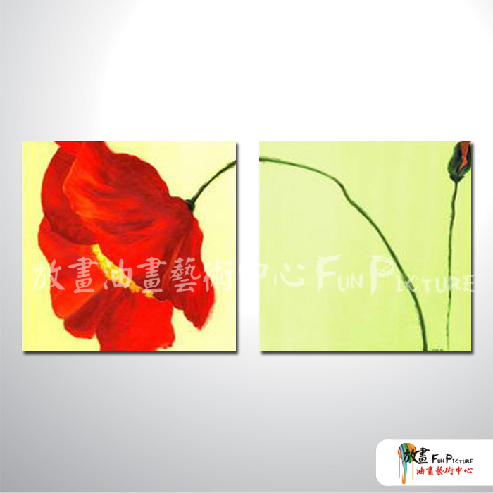 2拼花卉A03 純手繪 油畫 方形*2 紅綠 中性色系 印象 掛畫 無框畫 民宿 室內設計 居家佈置