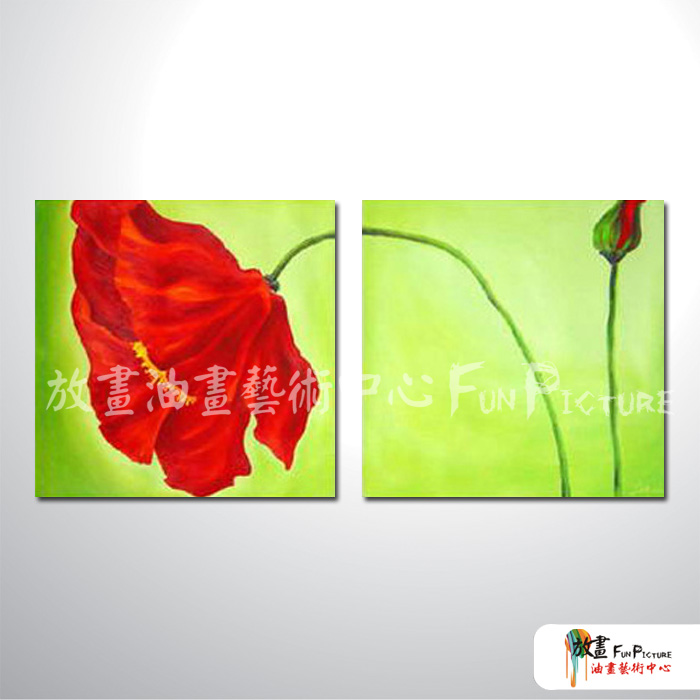 2拼花卉A05 純手繪 油畫 方形*2 紅綠 中性色系 印象 掛畫 無框畫 民宿 室內設計 居家佈置