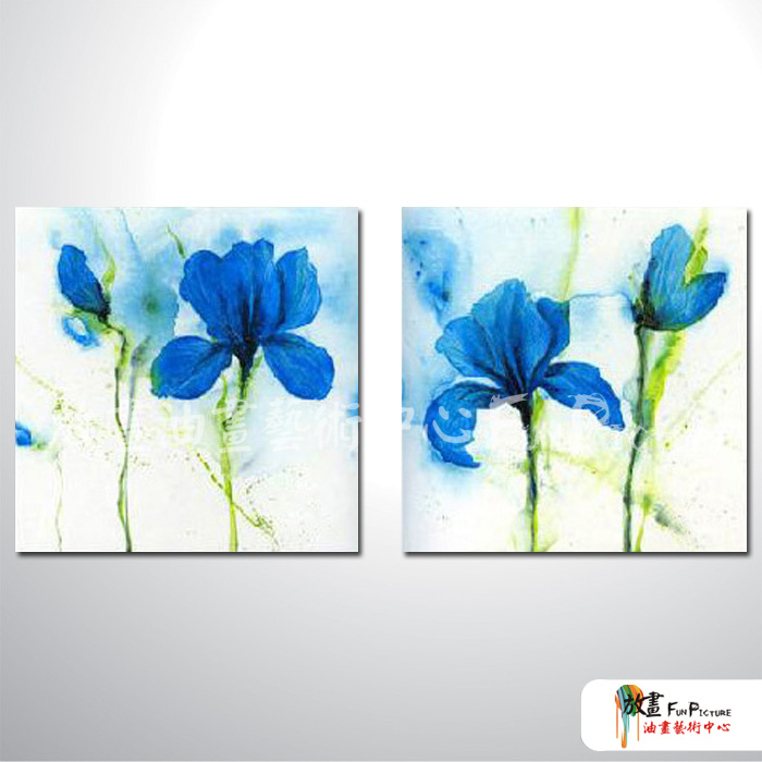 2拼花卉A07 純手繪 油畫 方形*2 藍綠 冷色系 印象 掛畫 無框畫 民宿 室內設計 實拍影片