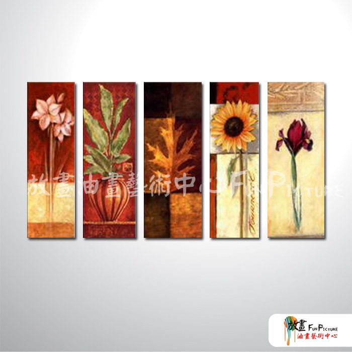 5拼花卉A07 純手繪 油畫 直幅*5 紅褐 暖色系 印象 掛畫 無框畫 民宿 餐廳 裝潢 室內設計