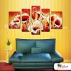 5拼紅色海芋 純手繪 油畫 直幅*5 紅黃 暖色系 印象 造型 無框畫 民宿 餐廳 裝潢 室內設計