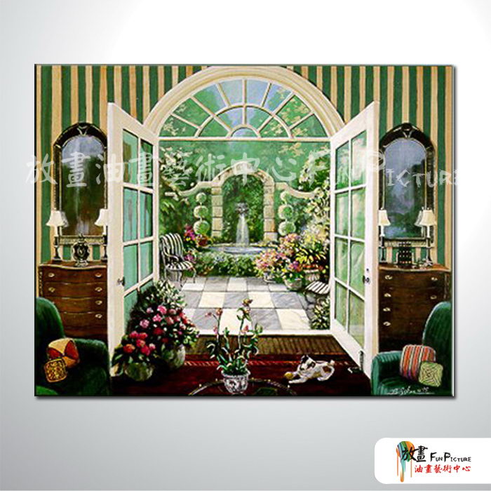 門窗景95 純手繪 油畫 橫幅 綠色 冷色系 裝飾 畫飾 無框畫 民宿 餐廳 裝潢 實拍影片