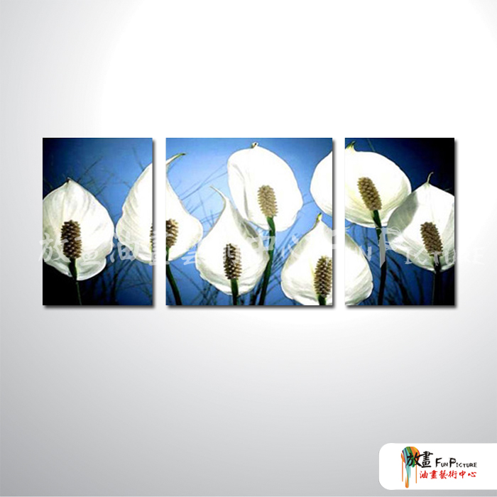 3拼花卉A14 純手繪 油畫 直幅*2方形*1 藍白 冷色系 藝術品 造型 無框畫 民宿 餐廳 室內設計