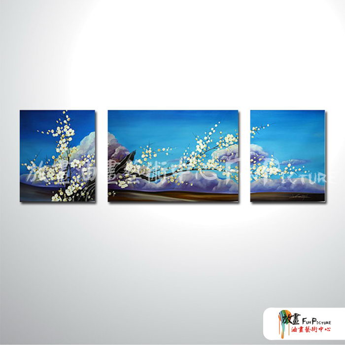 3拼花卉A20梅 純手繪 油畫 直幅*2橫幅*1 藍色 冷色系 藝術品 造型 無框畫 民宿 餐廳 室內設計
