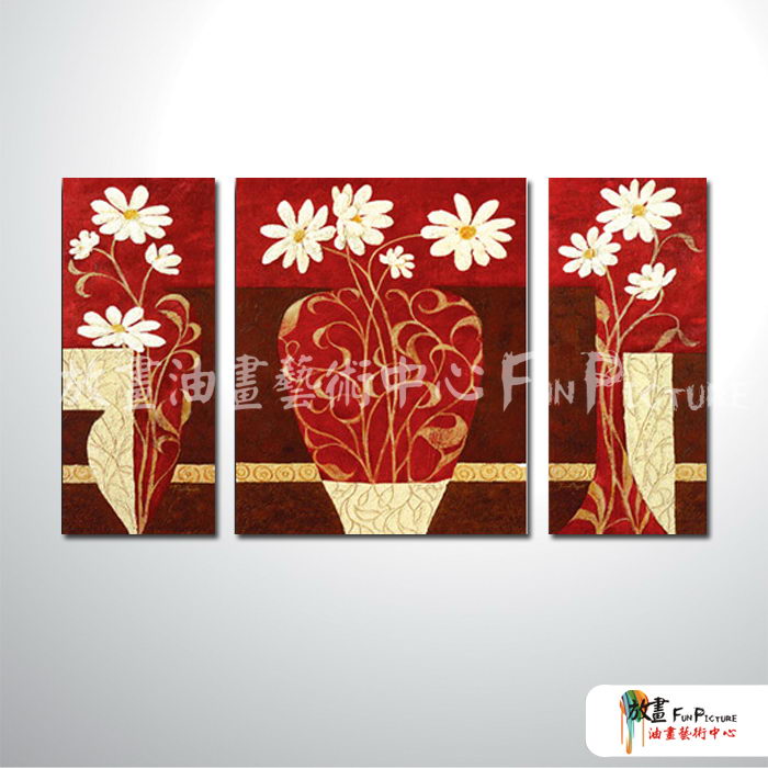 3拼花卉A22 純手繪 油畫 直幅*3 紅色 暖色系 藝術品 造型 畫飾 無框畫 民宿 餐廳 室內設計