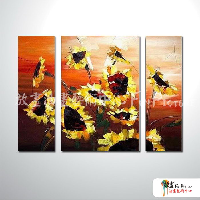 3拼花卉A24 純手繪 油畫 直幅*3 黃橙 暖色系 藝術品 造型 畫飾 無框畫 民宿 餐廳 室內設計