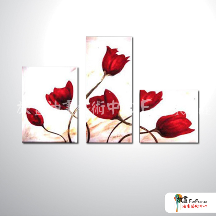 3拼花卉A25 純手繪 油畫 直幅*2方形*1 紅色 暖色系 藝術品 造型 無框畫 民宿 餐廳 室內設計