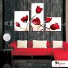 3拼花卉A25 純手繪 油畫 直幅*2方形*1 紅色 暖色系 藝術品 造型 無框畫 民宿 餐廳 室內設計