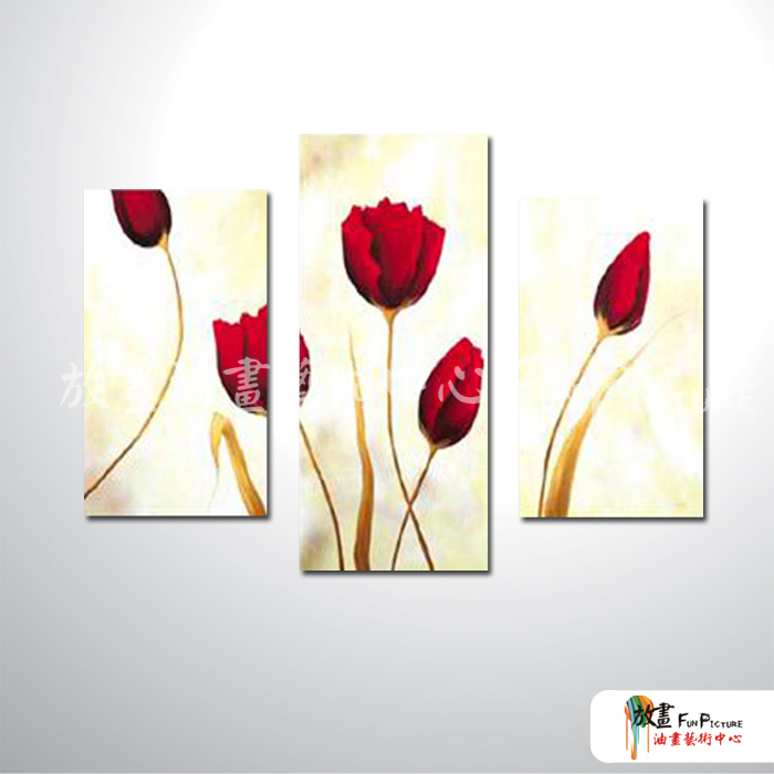 3拼花卉A26 純手繪 油畫 直幅*3 紅色 暖色系 藝術品 造型 畫飾 無框畫 民宿 餐廳 室內設計