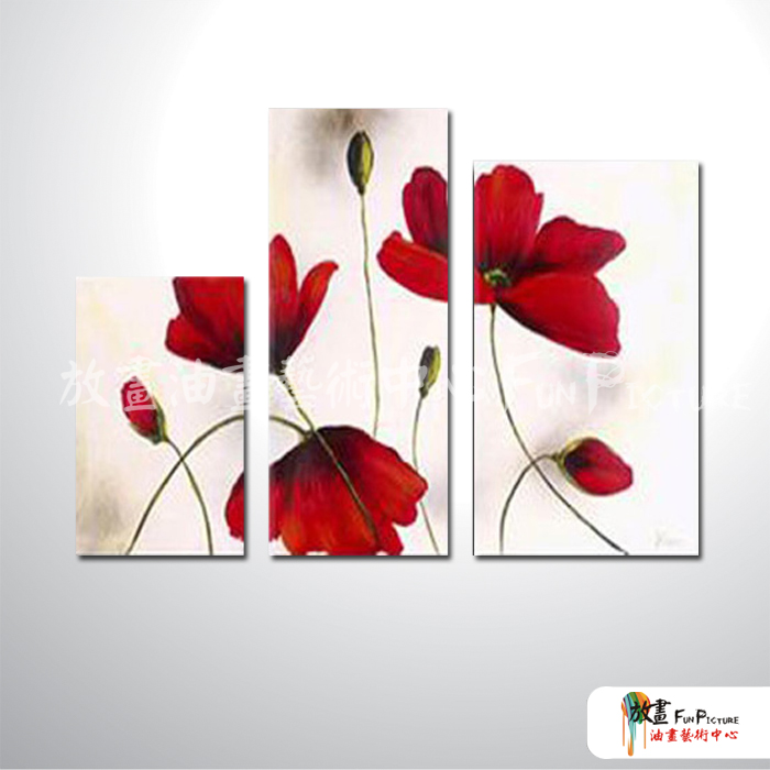 3拼花卉A27 純手繪 油畫 直幅*3 紅色 暖色系 藝術品 造型 畫飾 無框畫 民宿 餐廳 室內設計