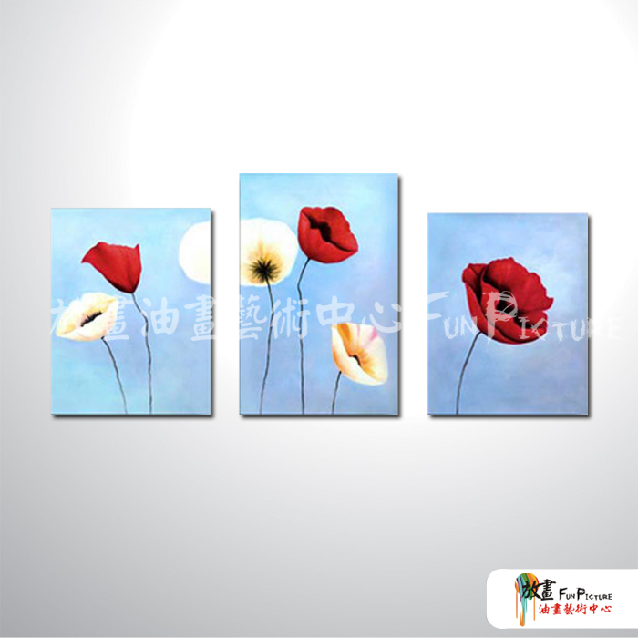 3拼花卉A30 純手繪 油畫 直幅*3 紅色 暖色系 藝術品 造型 畫飾 無框畫 民宿 餐廳 室內設計