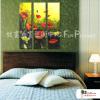 3拼花卉B05 純手繪 油畫 直幅*3 黃紅 暖色系 藝術品 裝飾 畫飾 無框畫 民宿 餐廳 室內設計