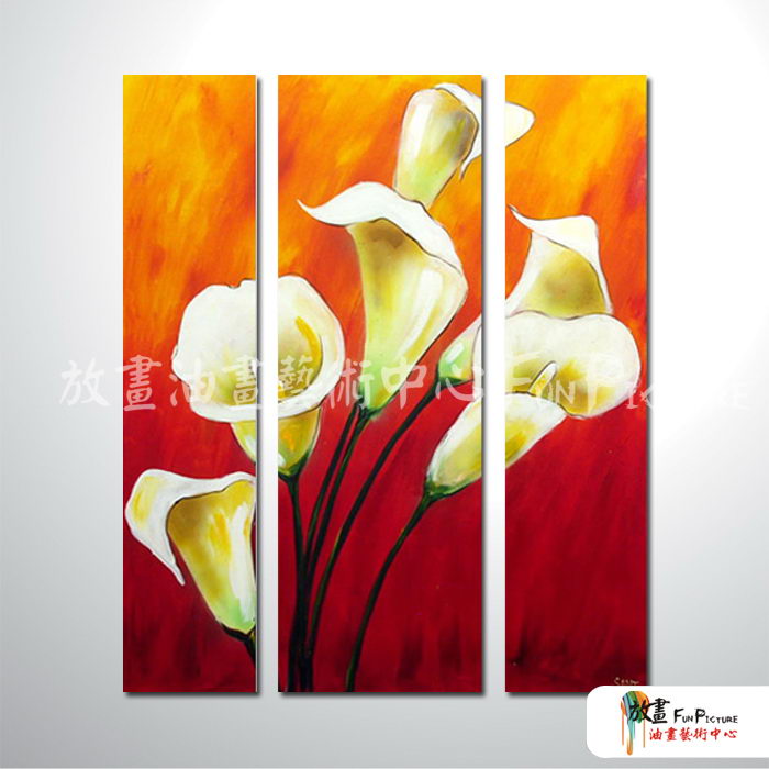 3拼花卉B06 純手繪 油畫 直幅*3 紅橙 暖色系 藝術品 裝飾 畫飾 無框畫 民宿 餐廳 室內設計
