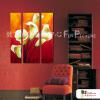 3拼花卉B06 純手繪 油畫 直幅*3 紅橙 暖色系 藝術品 裝飾 畫飾 無框畫 民宿 餐廳 室內設計