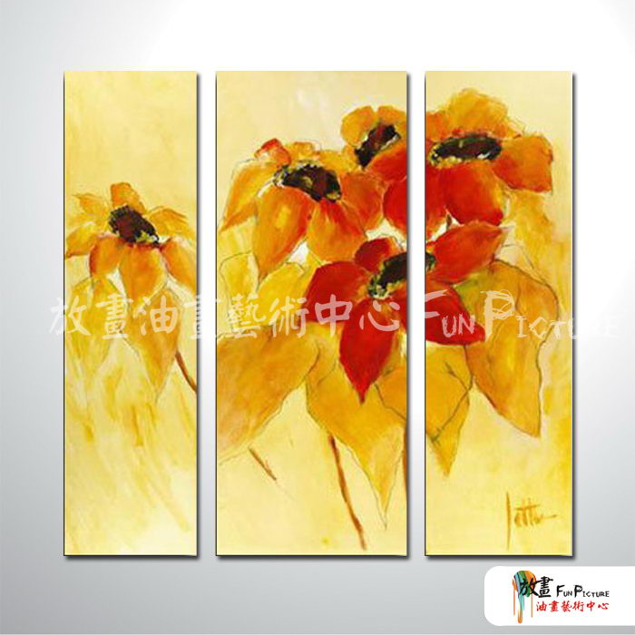 3拼花卉B07 純手繪 油畫 直幅*3 黃褐 暖色系 藝術品 裝飾 畫飾 無框畫 民宿 餐廳 室內設計