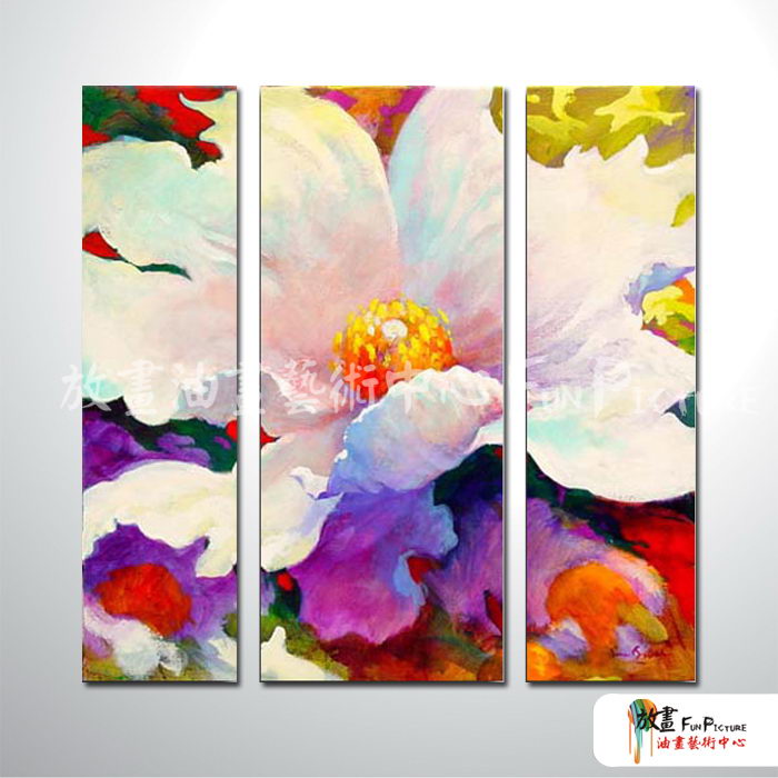 3拼花卉B10 純手繪 油畫 直幅*3 多彩 暖色系 藝術品 裝飾 畫飾 無框畫 民宿 餐廳 室內設計
