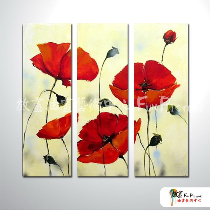 3拼花卉B11 純手繪 油畫 直幅*3 紅色 暖色系 藝術品 裝飾 畫飾 無框畫 民宿 餐廳 室內設計
