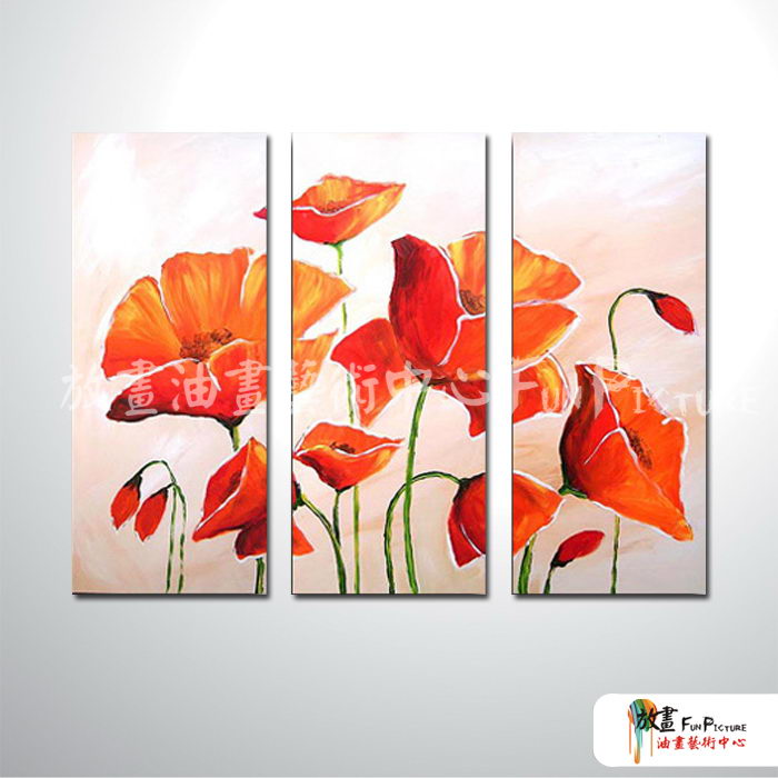 3拼花卉B14 純手繪 油畫 直幅*3 紅橙 暖色系 藝術品 裝飾 畫飾 無框畫 民宿 餐廳 實拍影片