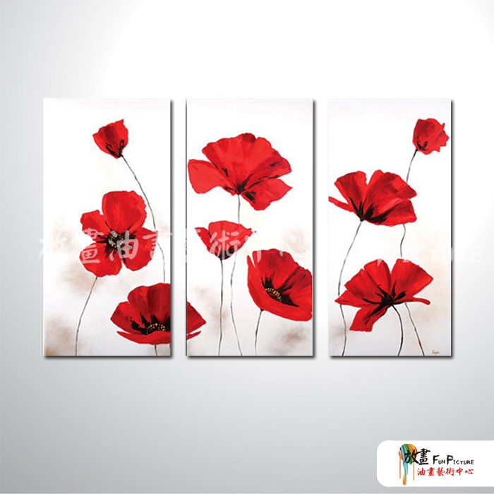 3拼花卉B15 純手繪 油畫 直幅*3 紅色 暖色系 藝術品 裝飾 畫飾 無框畫 民宿 餐廳 室內設計