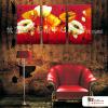 3拼花卉B17 純手繪 油畫 直幅*3 紅色 暖色系 藝術品 裝飾 畫飾 無框畫 民宿 餐廳 室內設計
