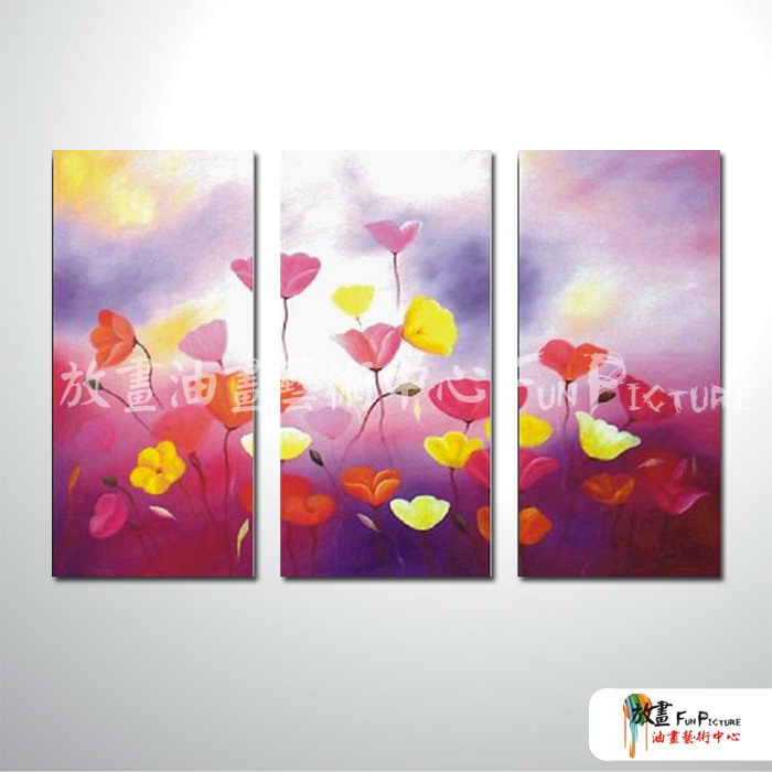 3拼花卉B21 純手繪 油畫 直幅*3 紫色 冷色系 藝術品 裝飾 畫飾 無框畫 民宿 餐廳 室內設計