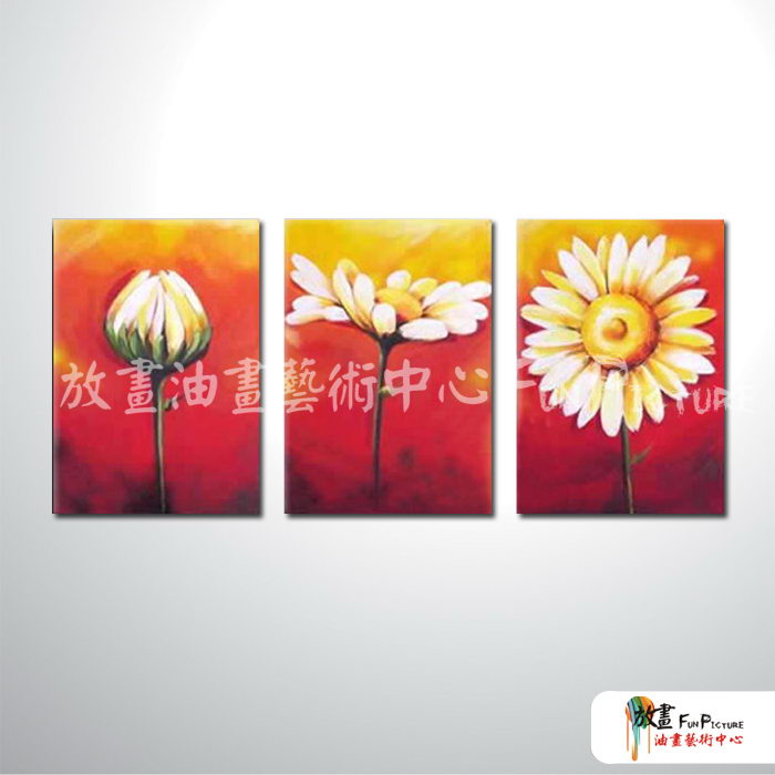3拼花卉B27 純手繪 油畫 直幅*3 黃紅 暖色系 藝術品 裝飾 畫飾 無框畫 民宿 餐廳 室內設計