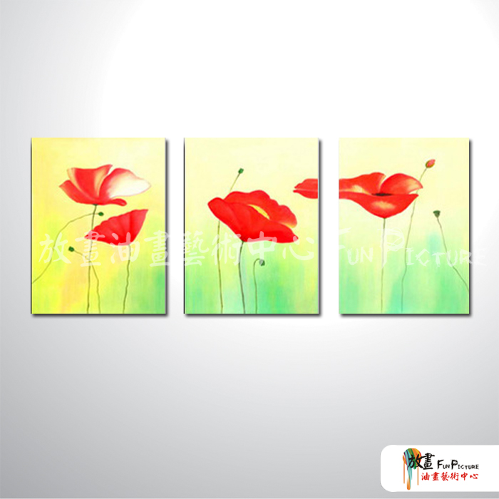 3拼花卉B33 純手繪 油畫 直幅*3 黃紅 暖色系 藝術品 裝飾 畫飾 無框畫 民宿 餐廳 室內設計