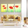 3拼花卉B33 純手繪 油畫 直幅*3 黃紅 暖色系 藝術品 裝飾 畫飾 無框畫 民宿 餐廳 室內設計