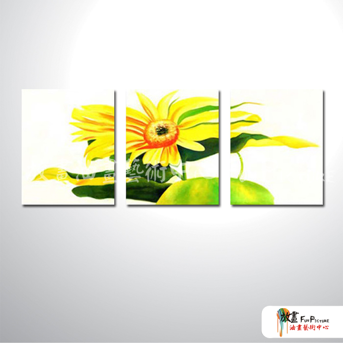 3拼花卉B34 純手繪 油畫 直幅*3 黃綠 暖色系 藝術品 裝飾 畫飾 無框畫 民宿 餐廳 室內設計