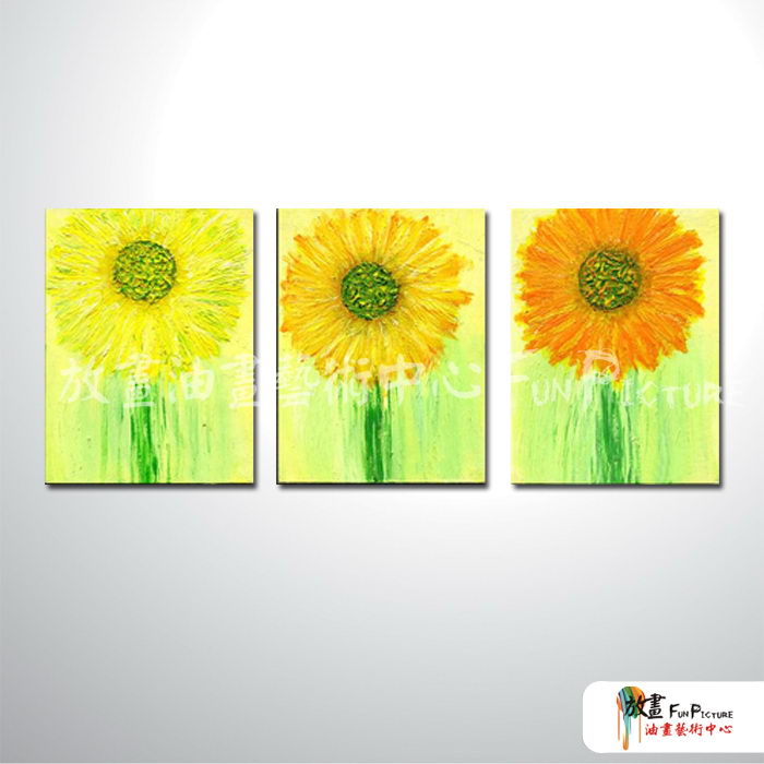 3拼花卉B37 純手繪 油畫 直幅*3 黃綠 暖色系 藝術品 裝飾 畫飾 無框畫 民宿 餐廳 室內設計
