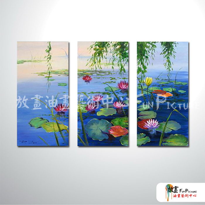3拼花卉B50 純手繪 油畫 直幅*3 藍綠 冷色系 藝術品 裝飾 畫飾 無框畫 民宿 餐廳 裝潢 室內設計