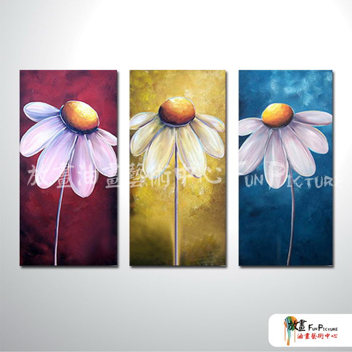 3拼花卉B55 純手繪 油畫 直幅*3 多彩 中性色系 藝術品 裝飾 畫飾 無框畫 民宿 餐廳 室內設計
