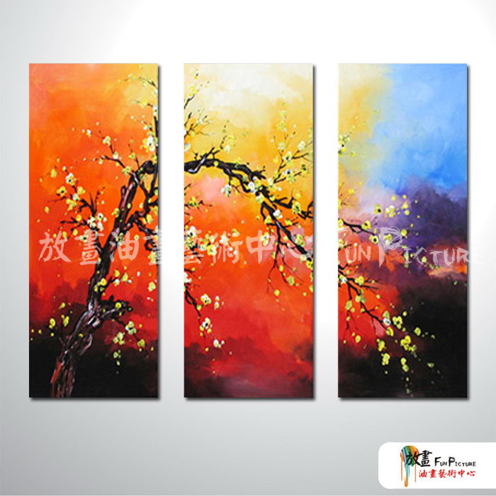 3拼花卉B58 純手繪 油畫 直幅*3 紅黃 暖色系 藝術品 裝飾 畫飾 無框畫 民宿 餐廳 室內設計