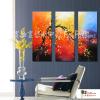 3拼花卉B58 純手繪 油畫 直幅*3 紅黃 暖色系 藝術品 裝飾 畫飾 無框畫 民宿 餐廳 室內設計