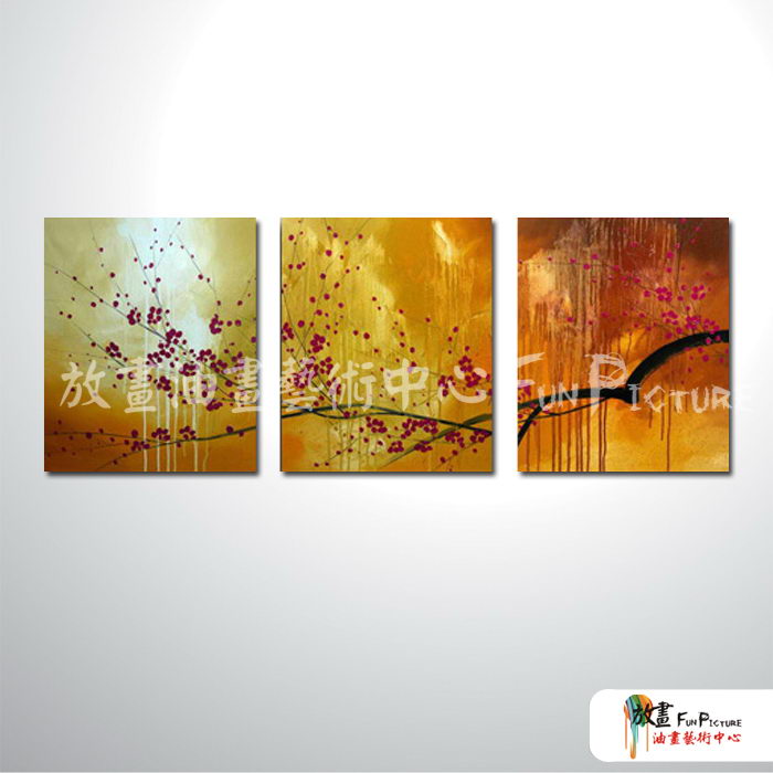 3拼花卉B60 純手繪 油畫 直幅*3 黃褐 暖色系 藝術品 裝飾 畫飾 無框畫 民宿 餐廳 室內設計