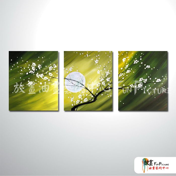 3拼花卉B61 純手繪 油畫 直幅*3 綠色 冷色系 藝術品 裝飾 畫飾 無框畫 民宿 餐廳 室內設計