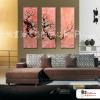 3拼花卉B63 純手繪 油畫 直幅*3 灰紅 中性色系 藝術品 裝飾 畫飾 無框畫 民宿 餐廳 室內設計