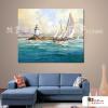 船景12 純手繪 油畫 橫幅 藍白 中性色系 浪漫 沙灘 海灣 海浪 夕陽 裝潢 室內設計 客廳掛畫