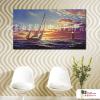 船景14 純手繪 油畫 橫幅 藍灰 中性色系 浪漫 沙灘 海灣 海浪 夕陽 裝潢 室內設計 客廳掛畫