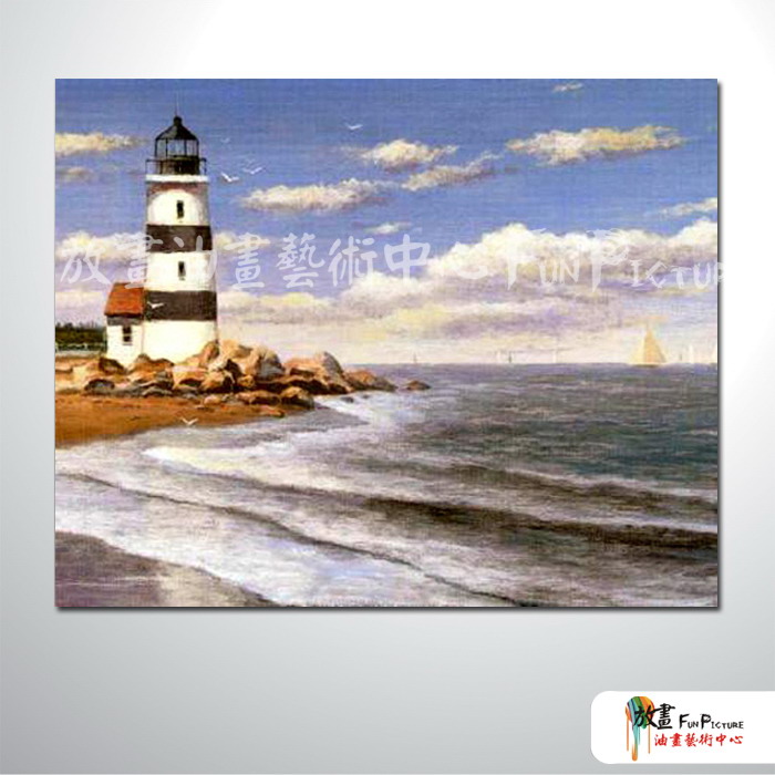 燈塔17 純手繪 油畫 橫幅 藍灰 中性色系 浪漫 沙灘 海灣 海浪 夕陽 裝潢 室內設計 客廳掛畫