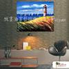 燈塔19 純手繪 油畫 橫幅 藍褐 中性色系 浪漫 沙灘 海灣 海浪 夕陽 裝潢 室內設計 客廳掛畫