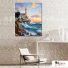 燈塔28 純手繪 油畫 直幅 藍褐 中性色系 浪漫 沙灘 海灣 海浪 夕陽 裝潢 室內設計 客廳掛畫